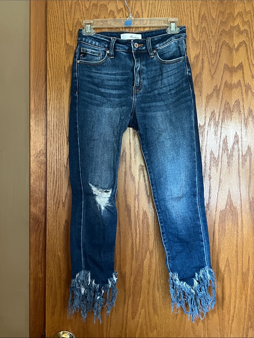 KanCan Dark Blue Distressed Frayed Hem Ankle Jeans